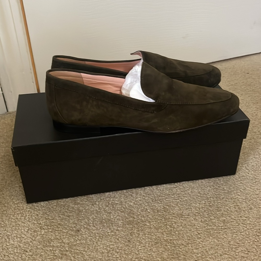 NWT J. CREW olive green suede loafers - Picture 2 of 9